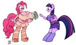  2014 anthro areola badgerben big_breasts breasts cleavage clothed clothing cupcake earth_pony equine erect_nipples female food friendship_is_magic horn horse huge_breasts mammal my_little_pony nipples nookturn pinkie_pie_(mlp) pony sparkbox twilight_sparkle_(mlp) under_boob unicorn 