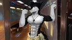  abs aftershower anthro biceps black_fur blue_eyes discordnight fur invalid_tag male muscles necklace selife sergal 