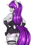  2015 anthro cleavage clothed clothing doggie999 ear_piercing equine eyeshadow fan_character female fingerless_gloves gloves hair half-closed_eyes horn legwear long_hair looking_at_viewer makeup mammal my_little_pony panties piercing plain_background purple_hair rear_view solo striped_legwear thigh_highs tongue underwear unicorn white_background wickedsilly wickedsilly_(character) 