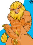  2009 abs balls bandai biceps blonde_hair blue_eyes digimon ear_piercing erection fangs feline freckles_(artist) genital_piercing gold hair leomon lion male mammal mane muscles navel nipples open_mouth penis penis_piercing penis_vein piercing prince_albert pubes scrotum_piercing solo standing teeth tongue uncut vein veiny_penis 