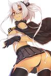  ass breasts dark_skin glasses gloves headgear highres kantai_collection medium_breasts musashi_(kantai_collection) pointy_hair red_eyes sarashi short_hair smile toki/ two_side_up 