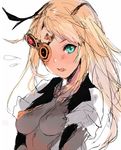  aqua_eyes bad_id bad_twitter_id blonde_hair blush breasts covered_nipples eyepatch little_noah long_hair looking_at_viewer magaeshi noah_(little_noah) simple_background small_breasts solo white_background 