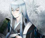  armor blue_hair japanese_armor japanese_clothes kousetsu_samonji long_hair male_focus mizuhara_aki shoulder_armor snowflakes sode solo touken_ranbu upper_body very_long_hair 