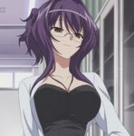  11eyes 1girl akamine_saiko breasts doctor glasses purple_hair screencap stitched 