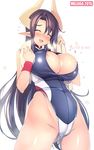  :d ^_^ akatsuki_francesca areola_slip areolae artist_name blush breasts bursting_breasts closed_eyes competition_swimsuit covered_nipples demon_girl flying_sweatdrops front_zipper_swimsuit horns huge_breasts long_hair mel/a meme_attire one-piece_swimsuit open_mouth original pointy_ears simple_background smile solo succubus swimsuit towel white_background wristband 