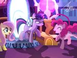  2015 blue_eyes bluse cutie_mark equine evil_look eyewear female fluttershy_(mlp) friendship_is_magic glasses glowing group hair horn horse machine mammal mechanical mirror my_little_pony pink_hair pinkie_pie_(mlp) pony portal purple_hair twilight_sparkle_(mlp) unicorn 