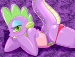  2015 anthro askadolesentspikewebcam blush clothed clothing cute dragon friendship_is_magic girly green_eyes looking_at_viewer male my_little_pony purple_scales skimpy smile solo spike_(mlp) 