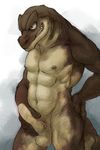  2015 496549736_(artist) abs anthro balls erection holding_penis male navel nude penis plain_background red_eyes scalie sketch smile 