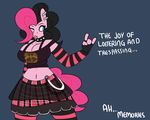  2015 anthro cleavage clothed clothing digital_media_(artwork) earth_pony english_text equine female friendship_is_magic horse mammal my_little_pony pinkie_pie_(mlp) pony solo somescrub text 