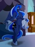  absurd_res anthro bedroom blue_eyes blue_fur blue_hair breasts cainesart cutie_mark equine feathers female friendship_is_magic fur hair hair_over_eye hi_res hooves horn inside long_hair looking_at_viewer mammal my_little_pony navel nipples princess_luna_(mlp) pussy smile solo standing winged_unicorn wings 