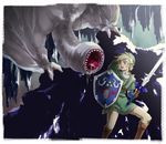  blonde_hair cave crossover hylian_shield khezu link master_sword monster_hunter the_legend_of_zelda 