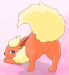  2014 3sthrees abstract_background anus blush bow canine eeveelution female feral flareon fur half-closed_eyes mammal nintendo open_mouth pok&eacute;mon presenting pussy raised_tail solo tongue tongue_out video_games 