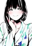  bad_id bad_pixiv_id black_hair blush japanese_clothes kimono long_hair looking_at_viewer original simple_background smile solo uekan v white_background yukata 