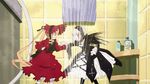  2girls animated animated_gif blonde_hair bonnet fighting gothic_lolita lolita_fashion long_hair lowres multiple_girls rozen_maiden shinku shower suigintou water white_hair 