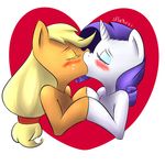  &lt;3 2015 applejack_(mlp) atane18 blonde_hair blush duo equine eyes_closed eyeshadow femal female female/female feral friendship_is_magic hair horn horse kissing makeup mammal my_little_pony plain_background pony purple_hair rarity_(mlp) unicorn white_background 