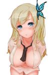  blonde_hair blue_eyes blush boku_wa_tomodachi_ga_sukunai breasts highres huge_breasts kashiwazaki_sena leaning_forward long_hair megane_chuu necktie nipples no_pants solo 