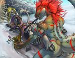  anthro breasts brute_wyvern claws deviljho female hair horn iggi mammal monster_hunter muscles pussy red_eyes savage_deviljho scar video_games 