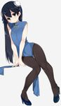  absurdres bad_id bad_pixiv_id black_hair brown_eyes china_dress chinese_clothes double_bun dress high_heels highres kayahara knees_together_feet_apart long_hair love_live! love_live!_school_idol_project pantyhose shoes sitting solo sonoda_umi 
