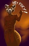  ! abs anthro balls bear biceps dialogue english_text fur lizandrya male mammal manly muscles nude panda pecs penis raised_arm red_panda smile solo standing text 