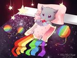  ball_of_yarn bed blue_eyes cat cushion feline fish fur looking mammal marine nyan_cat rainbow star yarn 