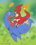  2018 absurd_res anal anal_penetration anthro charmeleon claws cum cum_in_ass cum_inside digital_drawing_(artwork) digital_media_(artwork) duo erection fire flaming_tail gabite hi_res jellyfishjulep jewelry male male/male male_penetrating necklace nintendo nude open_mouth penetration penis pok&eacute;mon pok&eacute;mon_(species) sex simple_background smile video_games 