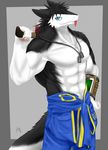  abs anthro biceps black_fur black_hair blue_eyes carrymeow discordnight fur hair looking_at_viewer male muscles necklace science_fiction sergal 