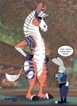  2019 anthro buckteeth clothing dialogue dipstick_ears disney duo equine featureless_crotch female fur hands_on_hips judy_hopps lagomorph looking_down male mammal multicolored_fur nude open_mouth police_uniform purple_eyes rabbit rear_view richard_foley size_difference standing striped_fur stripes tail_tuft teeth tuft two_tone_fur uniform writing_text zebra zootopia 
