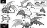  absurd_res dark_souls dragon gaping_dragon hi_res japanese_text model_sheet monochrome official_art solo teeth text video_games wings 