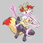  absurdly_long_neck anthro bdsm bondage bound braixen breasts dipstick_tail female fur inner_ear_fluff long_neck magic multicolored_fur multicolored_tail nintendo nude panic pok&eacute;mon pok&eacute;mon_(species) pussy pussy_juice solo stick unknown_artist video_games 