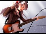 akabane_rin amatsukaze_(kantai_collection) brown_eyes dress guitar highres instrument kantai_collection letterboxed long_hair sailor_dress silver_hair solo sweat two_side_up 