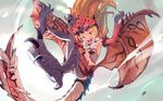  ;d andou_shuuki brown_hair monster_girl monster_hunter one_eye_closed open_mouth personification rathalos smile solo 