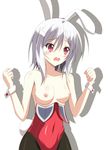  1girl animal_ears blush bunny_ears egichan fake_animal_ears hair_ornament nipples open_mouth ore_no_nounai_sentakushi_ga_gakuen_love-comedy_wo_senryoku_de_jama_shiteru red_eyes short_hair silver_hair solo tears topless yukihira_furano 