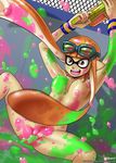  artist_name bouncing_breasts breasts goggles goggles_on_head inkling john_joseco medium_breasts nipples nude on_ground orange_eyes orange_hair paint pointy_ears pussy splatoon_(series) splatoon_1 spread_legs tentacle_hair tentacles water_gun watermark web_address wristband 