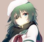  cape eyepatch green_eyes green_hair harusawa hat kantai_collection kiso_(kantai_collection) long_hair smile solo 