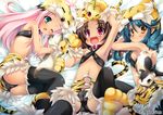  animal_ears arm_up armpits ass bikini_top black_panties blue_hair blush brown_eyes brown_hair cameltoe cat collar fake_animal_ears fang gloves green_eyes hair_bobbles hair_ornament hat highres hug koihime_musou kuwada_yuuki licking long_hair lying mike_(koihime_musou) multiple_girls navel on_back on_side one_eye_closed open_mouth panties paw_gloves paw_shoes paws pink_hair red_eyes shamu shoes smile tail thighhighs tiger_ears tora_(koihime_musou) twintails underwear 