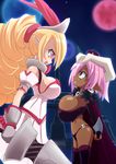  breasts dark_skin height_difference lance large_breasts pink_eyes pink_hair pointy_ears polearm raukofey showdown 