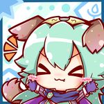  &gt;_&lt; :3 alternate_color alternate_hair_color animal_ears blue_background blush_stickers chibi closed_eyes dog_ears dog_tail fang fingerless_gloves fire_emblem fire_emblem:_kakusei gloves green_hair long_hair lucina ritateo solo super_smash_bros. tail tiara wrist_cuffs x3 