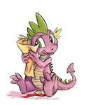  2015 claws dragon feral friendship_is_magic green_eyes green_scales kenket male my_little_pony peeping plain_background purple_skin scalie scroll smile solo spike_(mlp) tongue tongue_out white_background white_scales white_skin 