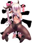  animal_ears ass bare_shoulders black_legwear blue_eyes bunny_girl detached_sleeves from_behind high_heels highres horns kneeling lavender_hair leaning_forward long_hair looking_back original pantyhose ponytail shiny shiny_skin solo tail tsukigami_chronica 