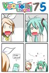  4koma aqua_hair ascot blonde_hair bow bug catstudioinc_(punepuni) cockroach collared_shirt comic hair_bow hatsune_miku highres insect kagamine_rin left-to-right_manga multiple_girls necktie o_o open_mouth peter_(miku_plus) shirt spray_can thai translated twintails vocaloid 