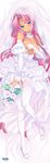  blue_eyes blush bouquet breasts breasts_outside covering covering_breasts covering_crotch dakimakura dark_skin detached_sleeves dress dress_lift flower high_heels hikage_eiji koihime_musou large_breasts long_hair lying on_back panties panty_pull pink_hair shoes solo sonken thighhighs underwear veil very_long_hair wedding_dress 