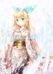  :o angel angel_wings angelmaster blonde_hair blue_eyes cherry_blossoms floral_print hair_between_eyes japanese_clothes kimono long_hair long_sleeves looking_at_viewer obi parted_lips sash shion_(kawasemi) solo standing tassel very_long_hair wide_sleeves wings yukata zion_(angelmaster) 