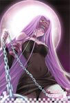  bare_shoulders black_panties blindfold chain checkered collar dress fate/stay_night fate_(series) from_below full_moon highres long_hair looking_down moon night panties pantyshot purple_hair rider solo strapless strapless_dress sugiyama_genshou thighhighs underwear upskirt 