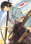  black_hair japanese_clothes katana male_focus original polearm samurai solo sword weapon yuu_(yuyukaikan) 