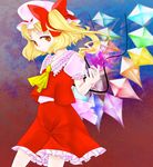  blonde_hair flandre_scarlet hat highres one_side_up ponytail rainbow_order red_skirt short_hair skirt solo takamiya touhou wings yellow_eyes 