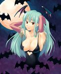  armpits bad_id bad_pixiv_id bare_shoulders bat_wings breasts cleavage demon_girl elbow_gloves gloves green_hair hashi head_wings large_breasts lips long_hair morrigan_aensland red_eyes solo succubus vampire_(game) wings 