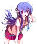  blue_hair blush headphones huei_nazuki long_hair original purple_eyes school_uniform skirt solo vest 