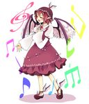  animal_ears bass_clef beamed_eighth_notes beamed_sixteenth_notes closed_eyes eighth_note hat music musical_note musical_note_print mystia_lorelei pink_hair quarter_note shoes short_hair singing sixteenth_note solo touhou treble_clef winged_shoes wings yumesuke 