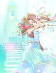  aerith_gainsborough aqua_eyes bare_shoulders bell blonde_hair bow church crisis_core_final_fantasy_vii cross dress english final_fantasy final_fantasy_vii lips lipstick long_hair makeup ocha_(artea) pink_bow solo white_dress 