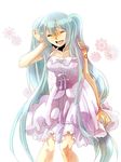  aqua_hair bad_id bad_pixiv_id closed_eyes dress hatsune_miku long_hair smile solo twintails very_long_hair vocaloid white_dress windbard 